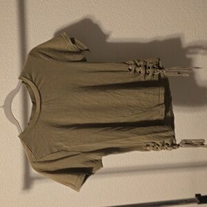 Casual Olive Green Lace-Up Women Top